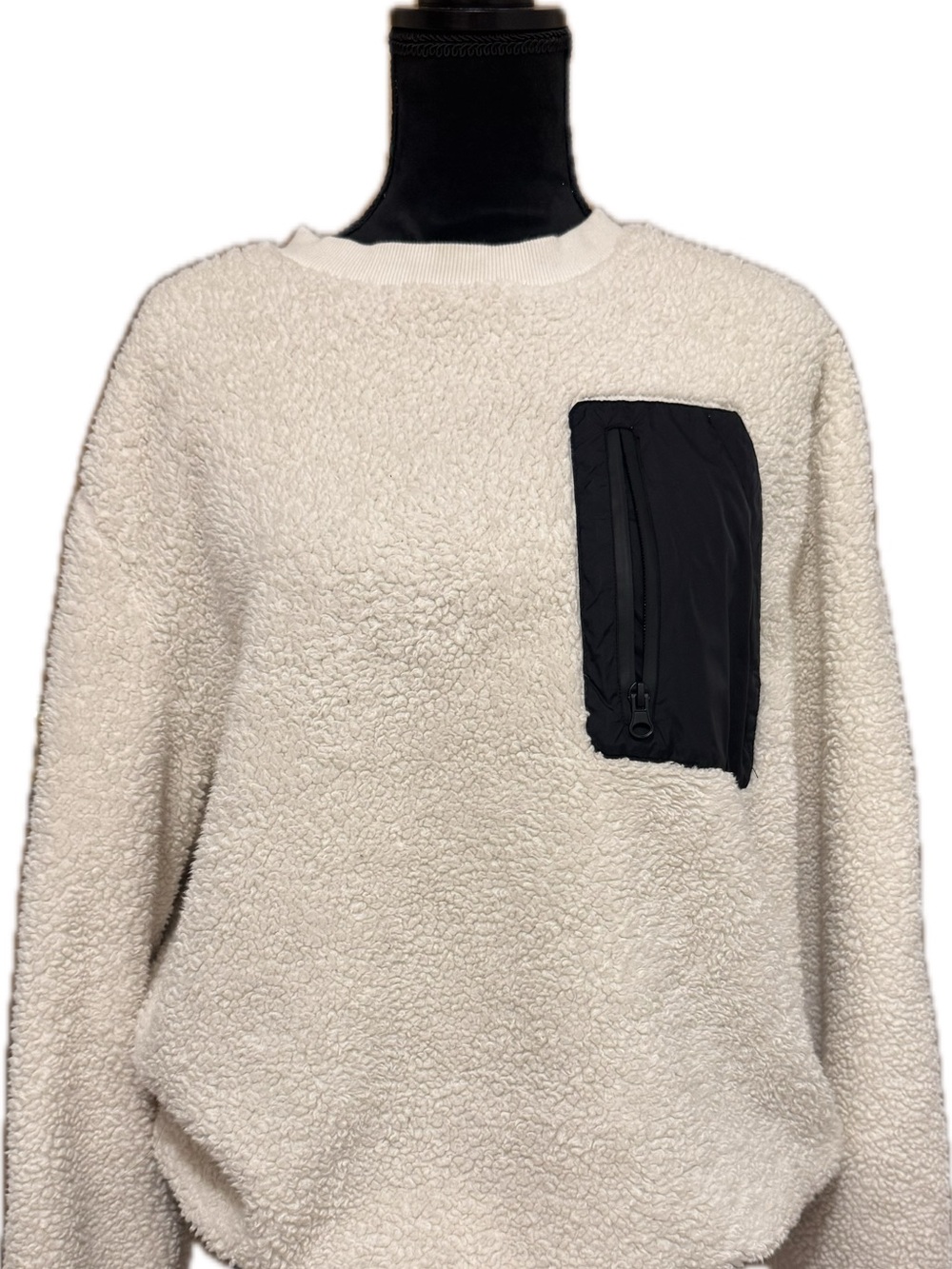 UGG Cream Sherpa Crewneck with Black Zip Pocket